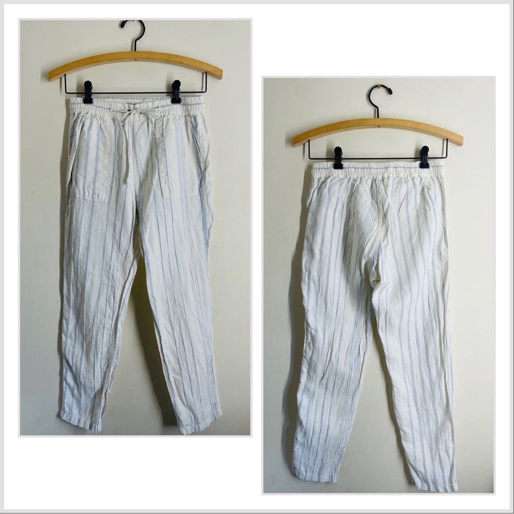 Faherty 100% Linen Pants White Blue Striped size XS Drawstring Lightweight